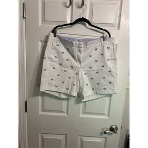 J.CREW Women's White Chino Shorts Size 16 Embroidered Navy Tennis Rackets